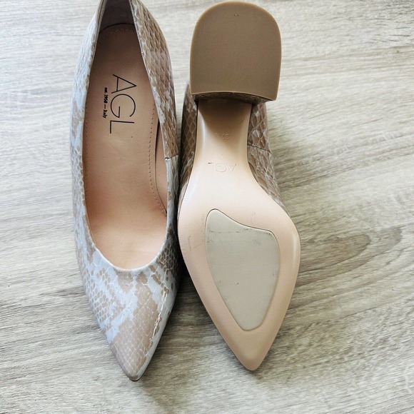 AGL Marble Python Pointed Toe Block Heel Pumps Sz 37.5 - Picture 5 of 5